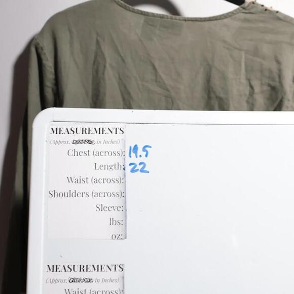 Forest Fairy Green Linen Blend Beaded Top‎ V Neck 3/4 Long Sleeve Boho Woodsy L - Picture 8 of 9